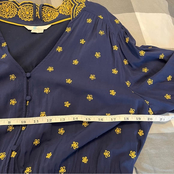 Boden Bronwen Broderie Embroidered Midi Dress in Navy and Yellow Sz 12 - Picture 14 of 16